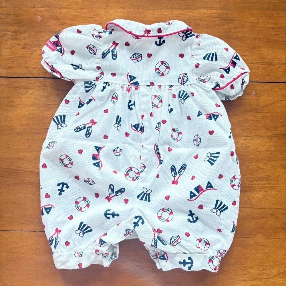 Vintage OshKosh B’gosh Nautical Anchor Baby Collared Bubble Romper Size 3M